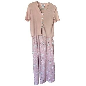 R&K Originals Pink‎ Floral 2 Piece Slip Cardigan Set Vintage Cottagecore Size 4